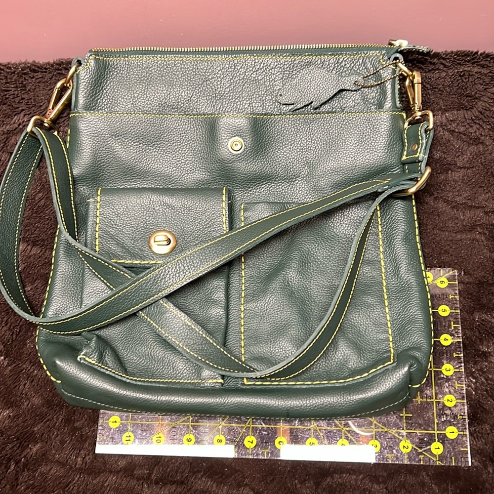 Roots dark green leather villager bag
